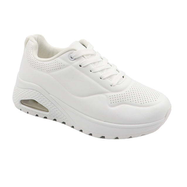 Ladies Fashion Lace Up Sneaker – White