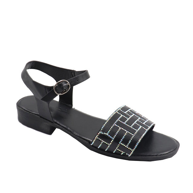 Ladies Ankle Strap Summer Sandal &#8211; Black